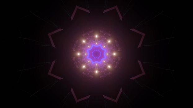 Glowing abstract pattern with purple neon colored pattern of star as 3d illustration
