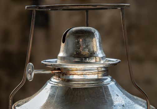 Close up of Ancient kerosene (oil) lamp. Vintage, Retro, Selective focus.