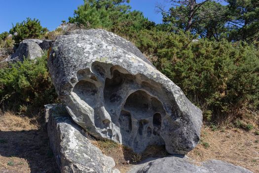 Curious and strange stones on an island in the Atlantic Ocean, in Spain