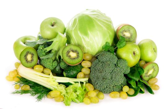 fresh vegetables with leaves isolated on white background