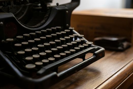 Close up detail of a Ancient typewriter in low light