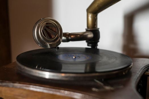 Detail of a Gramophone while a record is playing