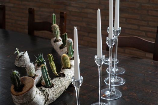 Detail of ornamental Candles on the table