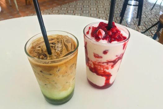 Green Tea and Strawberry Smoothie Dessert in the store