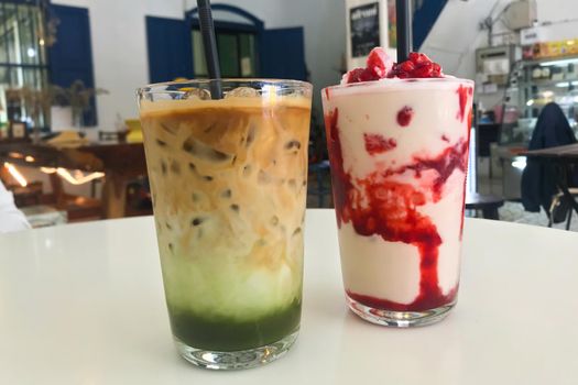 Green Tea and Strawberry Smoothie Dessert in the store