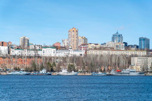 ships on the water on the background of the city. High quality photo