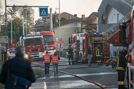 VILLANOVA DEL GHEBBO, ITALY 23 MARCH 2021: Firefighters at work