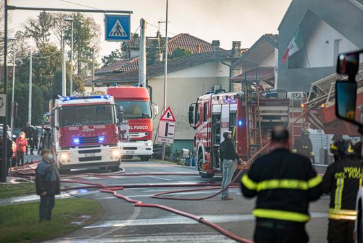 VILLANOVA DEL GHEBBO, ITALY 23 MARCH 2021: Italian Firefighters emergency