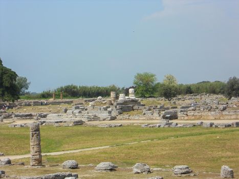 archaeological excavations of paestum naples on a sunny day