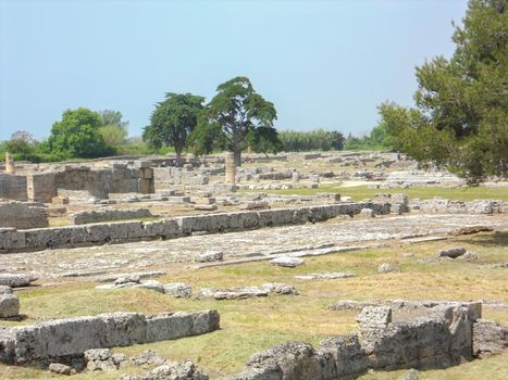 archaeological excavations of paestum naples on a sunny day