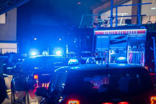 VILLANOVA DEL GHEBBO, ITALY 23 MARCH 2021: Night firefighters detail