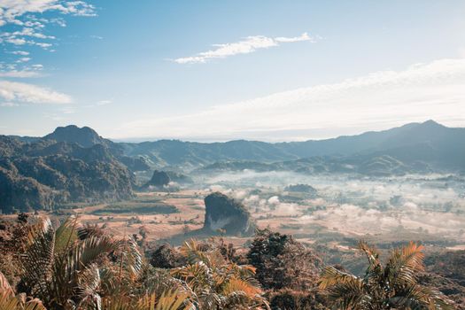 Landscape. Beautiful sunrise at Phu Lang Ka, Phayao in Thailand