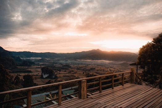 Landscape. Beautiful sunrise at Phu Lang Ka, Phayao in Thailand