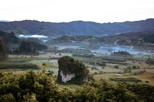 Landscape. Beautiful sunrise at Phu Lang Ka, Phayao in Thailand