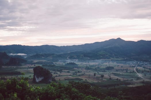 Landscape. Beautiful sunrise at Phu Lang Ka, Phayao in Thailand