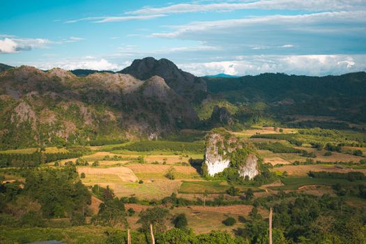 Landscape. Beautiful sunrise at Phu Lang Ka, Phayao in Thailand