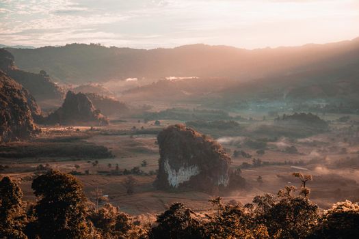 Landscape. Beautiful sunrise at Phu Lang Ka, Phayao in Thailand