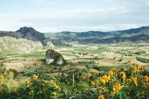 Landscape. Beautiful sunrise at Phu Lang Ka, Phayao in Thailand