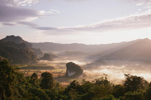 Landscape. Beautiful sunrise at Phu Lang Ka, Phayao in Thailand