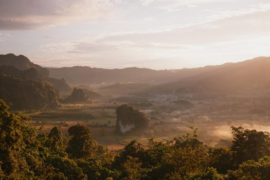 Landscape. Beautiful sunrise at Phu Lang Ka, Phayao in Thailand