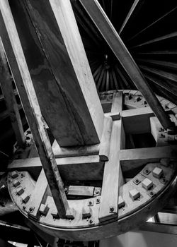 Detail of the wood gears of the mechanism of an old windmill