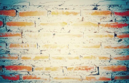 Vintage image old empty brick wall painted texture distressed red-brown wall wide grunge brick wall shabby building with damaged plaster abstract web banner copy space