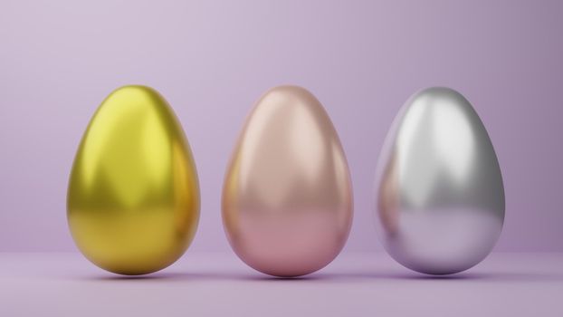 Luxury golden easter eggs isolated on pink background for easter festival 3d rendering.