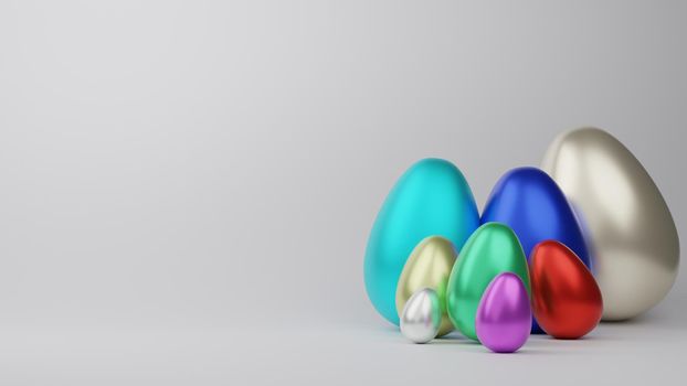 Abstract elegant colorful Easter eggs isolated on white during the festive season of Easter 3d rendering.