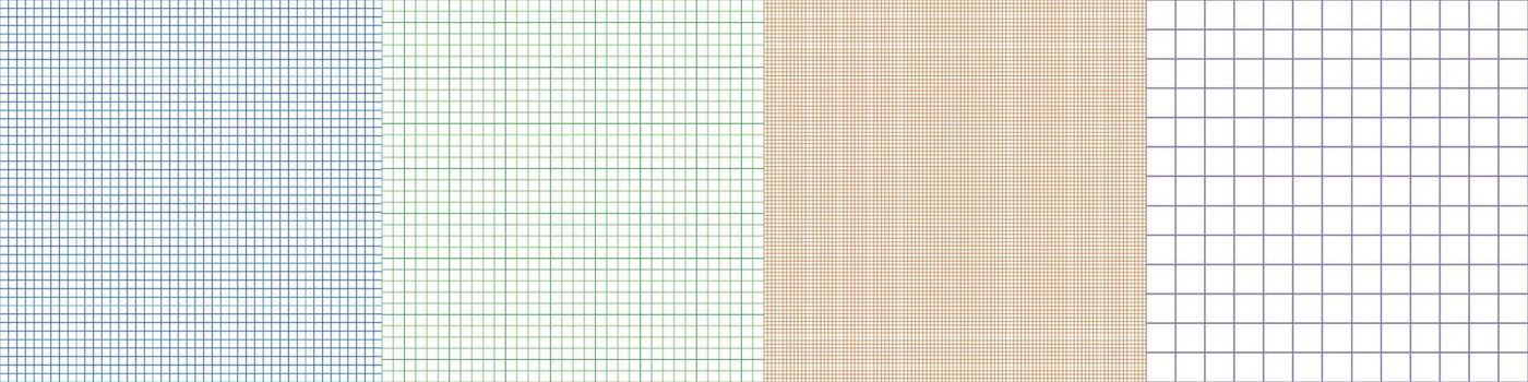 Grid paper set. Abstract squared background with color graph. Geometric pattern for school, wallpaper, textures, notebook. Lined blank A4 isolated on transparent background. Millimeter graph grid.