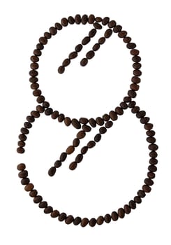 Number 8 made from roasted coffee seeds isolated on white background with clipping path from the top view can use for your messages. Selective focus.