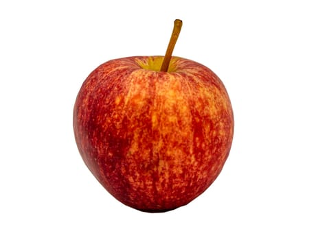 Ripe red apple fruit closeup isolated on white background with clipping path. Top view, Selective focus.