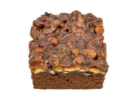 Traditional homemade sweet bread : Walnut toffee cake with caramel  isolated on white background with clipping path. Selective focus.