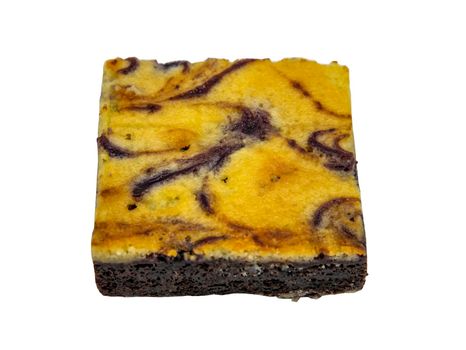 Traditional homemade sweet bread : Marble loaf cake with Chocolate glaze isolated on white background with clipping path. Top view, Selective focus.