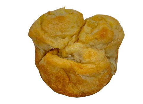 Traditional homemade bread thai : Coconut Bread bake isolated on white background with clipping path. Selective focus.