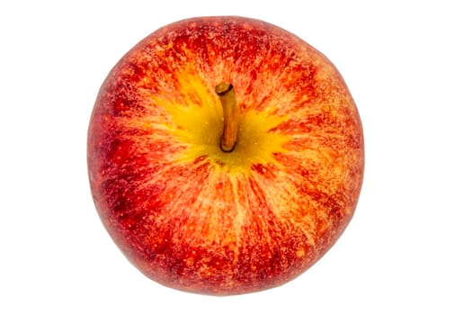 Ripe red apple fruit closeup isolated on white background with clipping path. Selective focus.