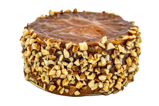 Fusion thai sweet dessert : Bael fruit cake isolated on white background with clipping path. Delicious seasonal breakfast. Selective focus.