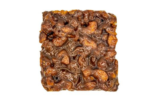Traditional homemade sweet bread : Walnut toffee cake with caramel  isolated on white background with clipping path. Top view, Selective focus.