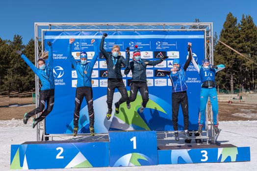 Naturlandia, Andorra : 2021 March 20 : Podium in the 2021 World Triathlon Winter Championships Andorra