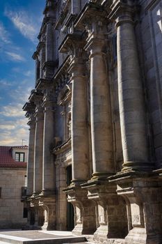 Stone columns of a church in Galicia in Spain