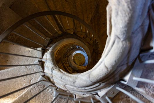 Circular stairs of a tower of a church, in Galicia Spain