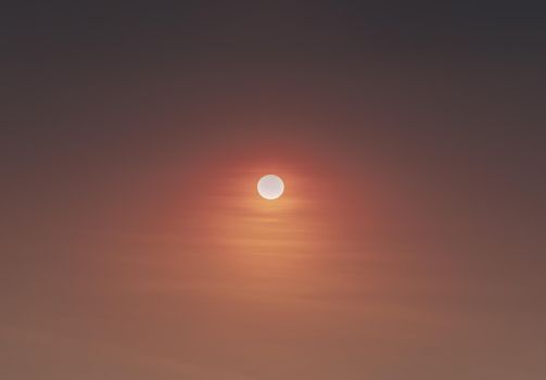 Beautiful Sun setting shone orange light in sky. Copy space, Selective focus.
