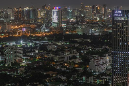 Bangkok, thailand - Aug 28, 2020 : Bangkok downtown cityscape with skyscrapers at night give the city a modern style. Selective focus.