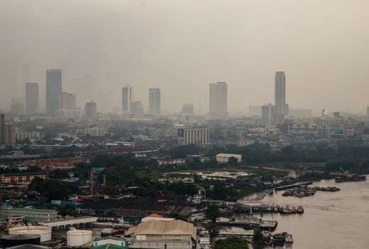 Bangkok, thailand - Oct 03, 2020 : PM 2.5 or Heavy smog was covered the Bangkok building the morning.There are air pollution under heavy cloud. No focus, specifically.