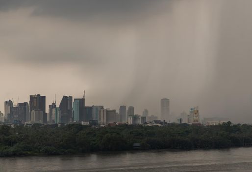 Bangkok, thailand - Oct 03, 2020 : PM 2.5 or Heavy smog was covered the Bangkok building the morning.There are air pollution under heavy cloud. No focus, specifically.
