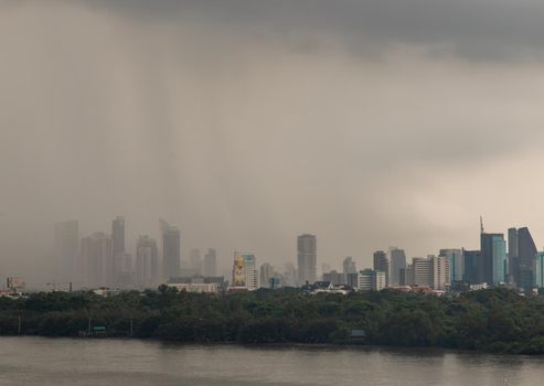 Bangkok, thailand - Oct 03, 2020 : PM 2.5 or Heavy smog was covered the Bangkok building the morning.There are air pollution under heavy cloud. No focus, specifically.