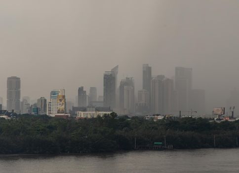 Bangkok, thailand - Oct 03, 2020 : PM 2.5 or Heavy smog was covered the Bangkok building the morning.There are air pollution under heavy cloud. No focus, specifically.