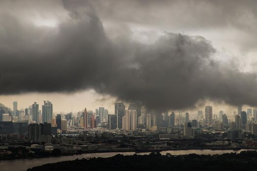 Bangkok, thailand - Oct 16, 2020 : PM 2.5 or Heavy smog was covered the Bangkok building the morning.There are air pollution under heavy cloud. No focus, specifically.