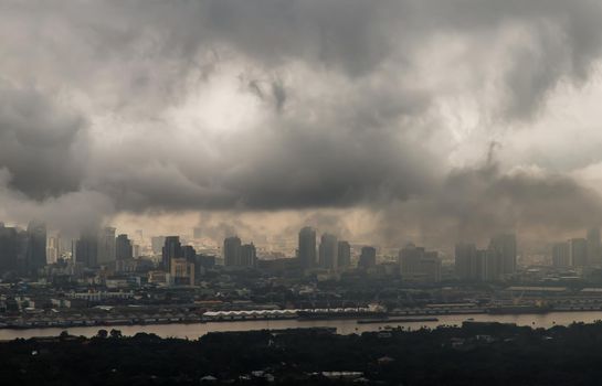 Bangkok, thailand - Oct 16, 2020 : PM 2.5 or Heavy smog was covered the Bangkok building the morning.There are air pollution under heavy cloud. No focus, specifically.