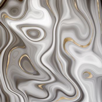 Beautiful grey abstract marble agate with golden veins. Abstract marbling agate texture and shiny gold curves background. Horizontal fluid marbling effect. Illustration