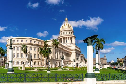Havana Cuba. November 25, 2020: Exterior view of the Capitol of Havana, an area visited by tourists and Cubans